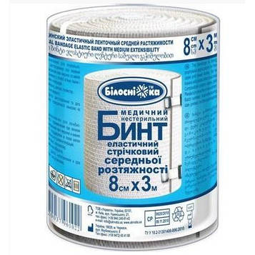 Бинт еластичний 8 см х 3,0 м середньої розтяжності ТМ Білосніжка