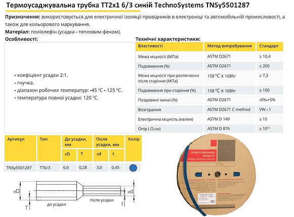 Термоусадочна трубка ТТ2х1 6/3 синя в рулонах 200м TNSy5501287, фото 2