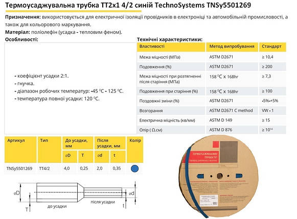 Термоусадочна трубка ТТ2х1 4/2 синя в рулонах 200м TNSy5501269, фото 3