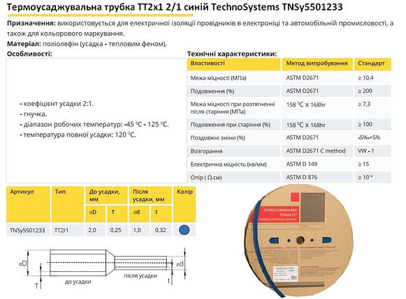 Термоусадочна трубка ТТ2х1 2/1 синя в рулонах 200м Ny95501233, фото 2