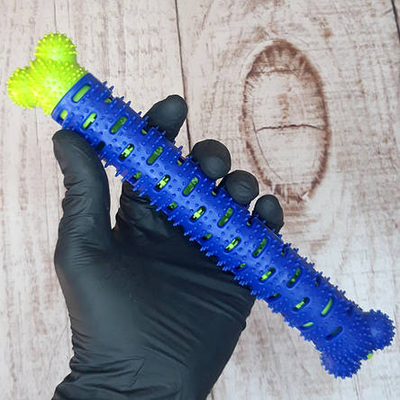 Зубна щітка для собак у вигляді кісточки для гризіння ChewBrush самоочисна 25 см СИНЯ (Живі фото), фото 2