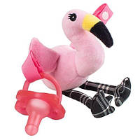 Пустышка силиконовая цельная Dr.Brown's розовая + Фламинго игрушка