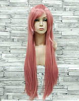 Перука рожева довга пряма з довгим чубчиком жіноча для жінок 80см зі штучного волосся