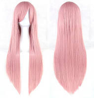 Перука рожева довга пряма з довгим чубчиком жіноча для жінок 80см зі штучного волосся