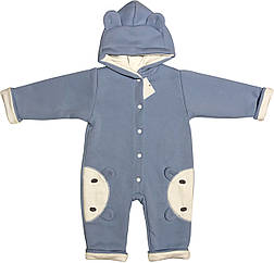 Утеплений чоловічок на хлопчика ріст 68 3-6 міс для малюків з підкладкою капюшоном вушками трикотаж блакитний