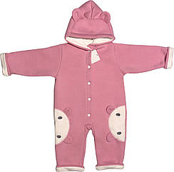 Утеплений чоловічок на дівчинку ріст 68 3-6 міс для малюків з підкладкою капюшоном вушками трикотажний рожевий