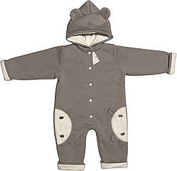 Утеплений чоловічок на хлопчика ріст 68 3-6 міс для малюків з підкладкою капюшоном вушками трикотажний сірий
