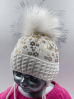 ОПТ, шапочка для дівчинки "Квіточки фольга ", для новонароджених на флісі