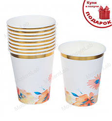 Одноразові стаканчики "Flowers", 10 шт., 200 мл