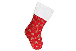 Носок новорічний Сніжинки 49 см, колір — червоний із золотом