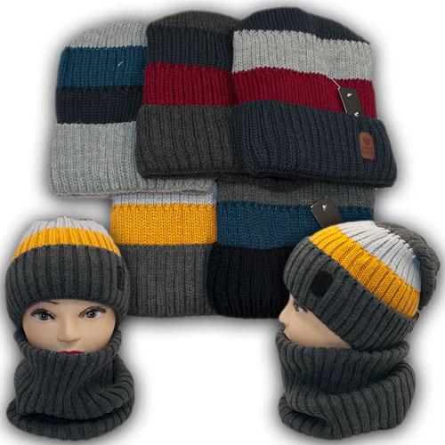 ОПТ В'язана шапка та хомут для хлопчика, р. 50-56 (5 шт./набір), фото 1