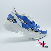 Женские кроссовки кожаные бело-голубого цвета "Style Shoes"
