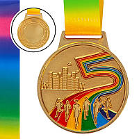 Медаль спортивная с лентой цветная d-6,5см Бег Марафон C-0348 (металл, 38g золото, серебро)