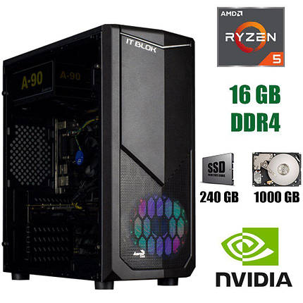Aerocool Tomahawk / AMD Ryzen 5 3600 (6(12) ядер по 3.6 - 4.2 GHz) / 16 GB DDR4 / 240 GB SSD+1000 GB HDD /, фото 1