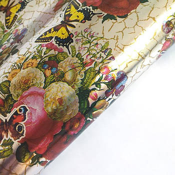 Пакувальна металізована папір № 09 "Троянди з метеликом"