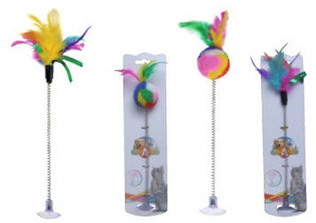 Іграшка для кіт. CROCI дражнилка на присоску, з пір'ям, 29 см,  (ціна за 1шт) *