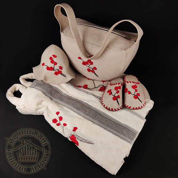 Подарунковий жіночий лазневий набір "Сакура". Комплект для лазні та сауни жіночий