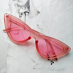 Трикутні окуляри сонцезахисні котяче око кольорова оправа Рожевий