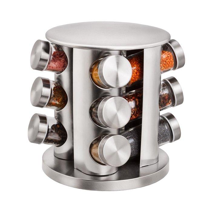 Набір для спецій, органайзер для зберігання спецій 13 предметів, вращающая підставка, нержавіюча сталь, фото 1