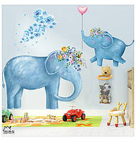 Интерьерная виниловая наклейка на стену в детскую комнату "Голубые слоники. Слоны"