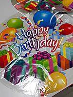 Повітряна куля прозора поліетиленова з написом Happy Birthday малюнок кульки та подарунки 1 шт.