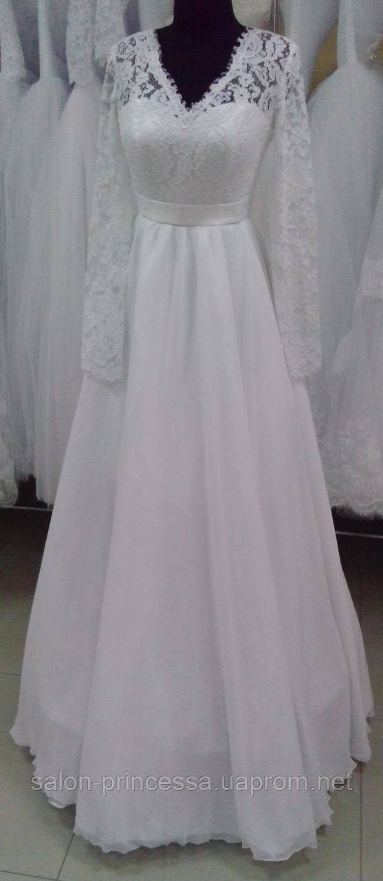 Свадебное шифоновое платье невесты греческое ампир с длинным рукавом и завышенной талией "Стиль-2" - фото 1 - id-p173656463