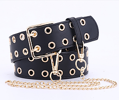 Ремінь жіночий NUOYA з люверсами та ланцюжком чорний 01488