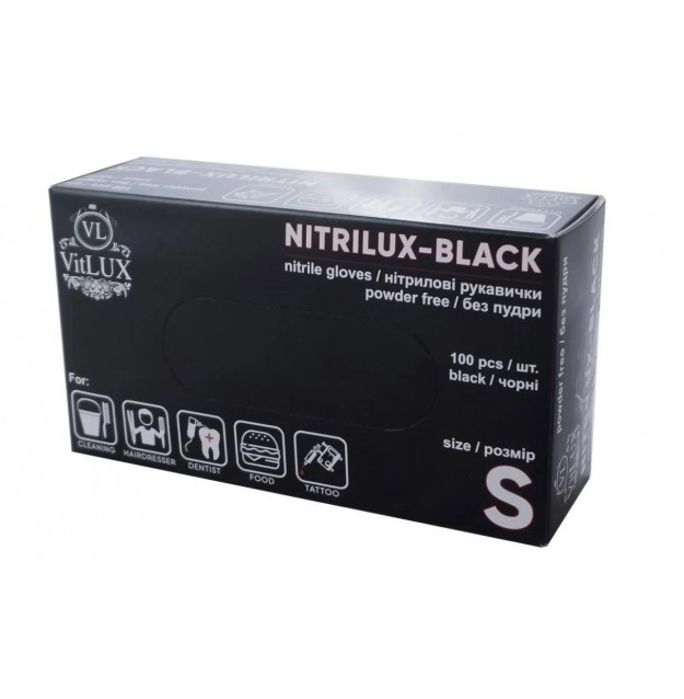 VitLUX NITRILUX-BLACK рукавички нітрилові неопудрені (100 шт.) S,М