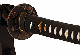 Японська катана самурай, самурайська Katana меч, руків'я зі шнурівкою, з підставкою