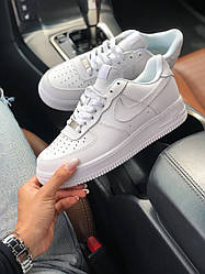 Жіночі чоловічі кросівки Nike Air Force 1’07 White One взуття Найк Аїр Форси низькі білі шкіряні