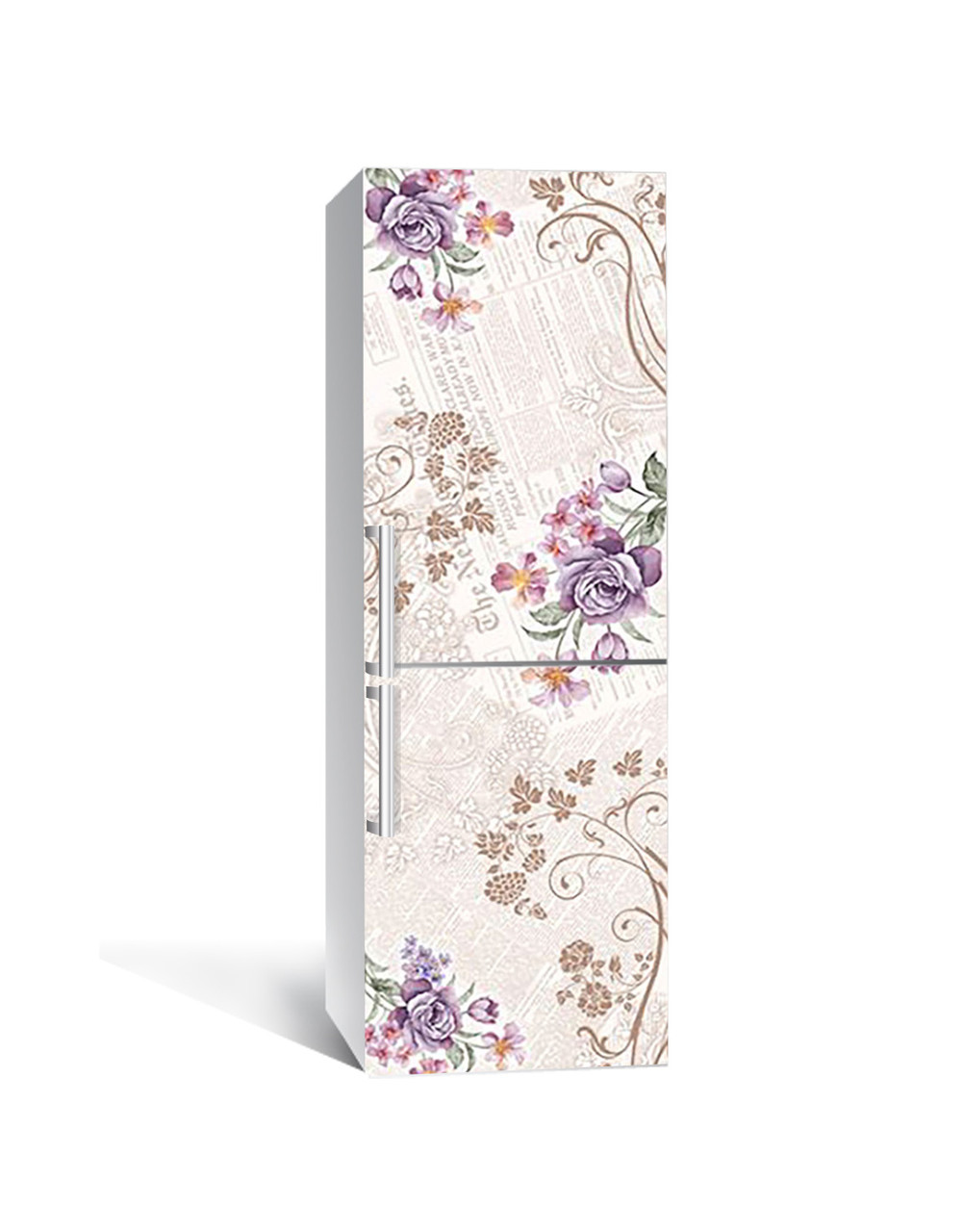 Вінілова 3Д наклейка на холодильник Квіткові узори (ПВХ плівка самоклеюча) Абстракція Бежевий 600*1800 мм