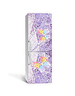 Виниловая 3Д наклейка на холодильник Красочные Бабочки (ПВХ пленка) под штукатурку Текстура Фиолет 650*2000 мм