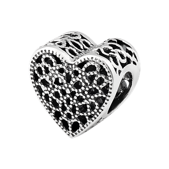 Підвіс срібний у формі перфорованого сердечка з чорнінням