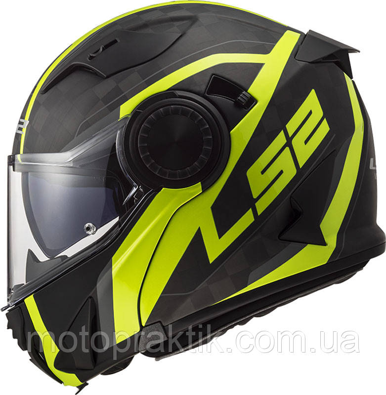 LS2 FF313 VORTEX FRAME CARBON HI VIS YELLOW, XS Мотошолом модуляр з окулярами