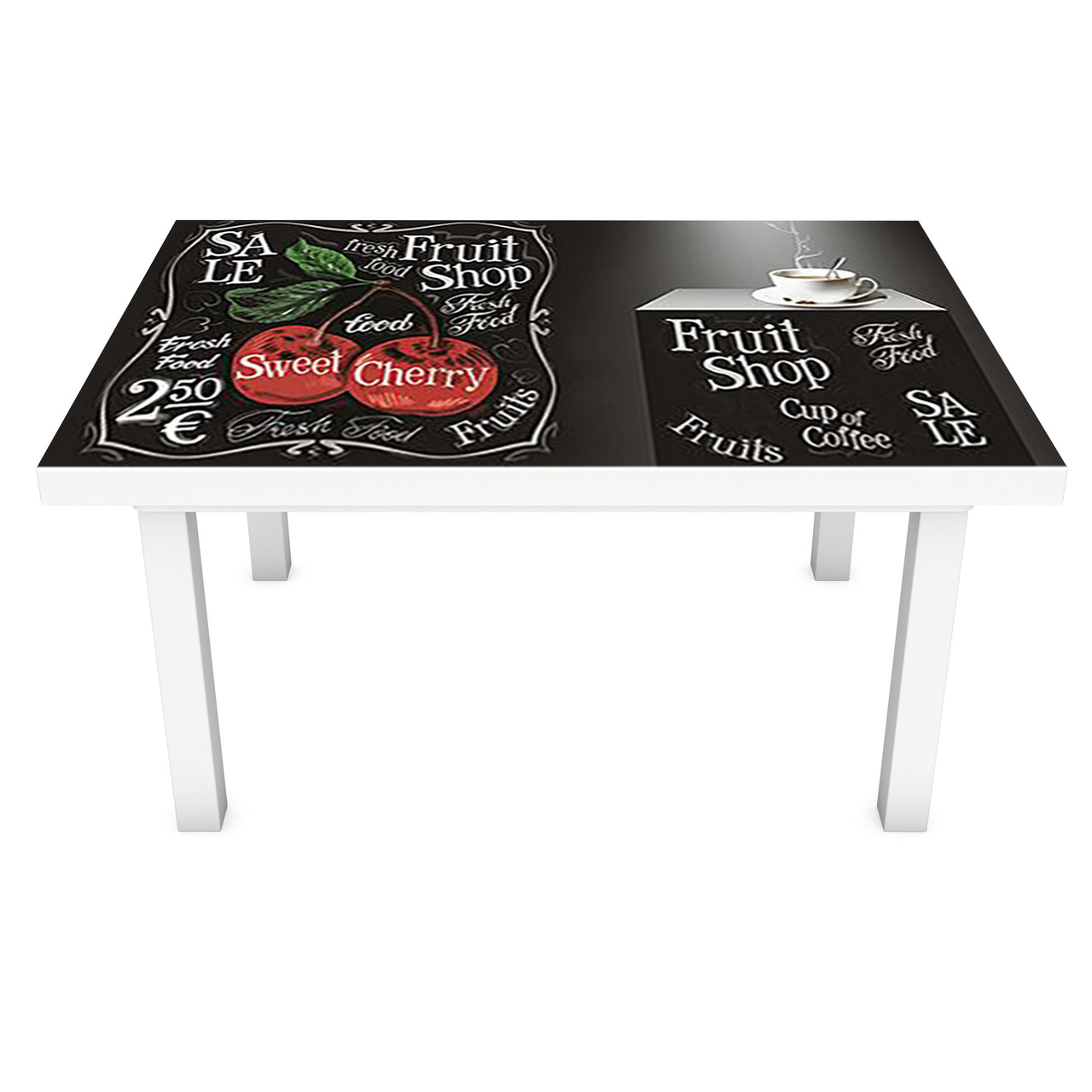 Вінілова 3Д наклейка на стіл Кава Вишні (ПВХ плівка самоклеюча) меню крейда Абстракція Чорний 600*1200мм