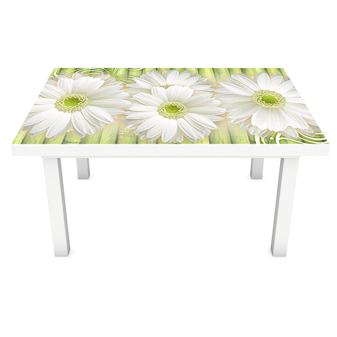 Вінілова 3Д наклейка на стіл Ромашки і Бамбук (ПВХ плівка самоклеюча) великі Квіти Жовтий 600*1200мм