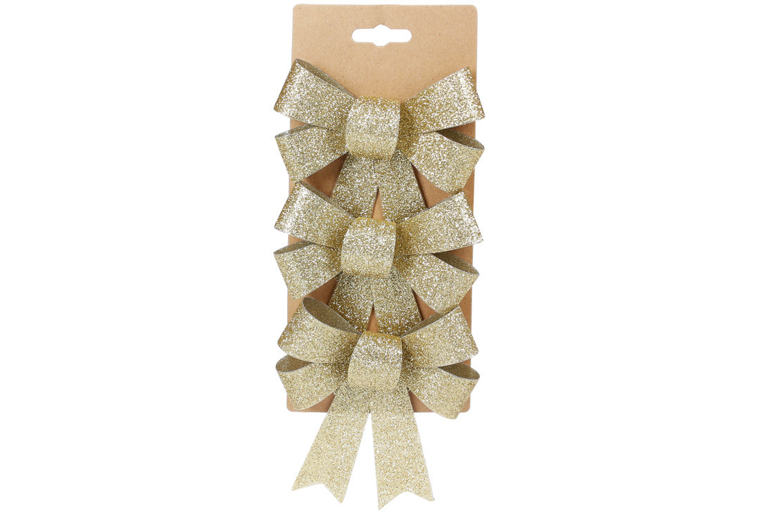Набір (3 шт) декоративних бантів 10*12см, колір - блискучий золотий