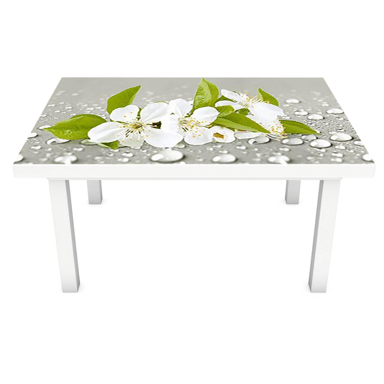 Вінілова 3Д наклейка на стіл Квіти яблуні Краплі води (ПВХ плівка самоклеюча) Текстура Сірий 600*1200мм