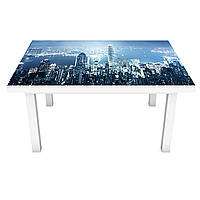 Вінілова 3Д наклейка на стіл Світло нічного міста (ПВХ плівка самоклеюча) вогні Архітектура Синій 600*1200мм