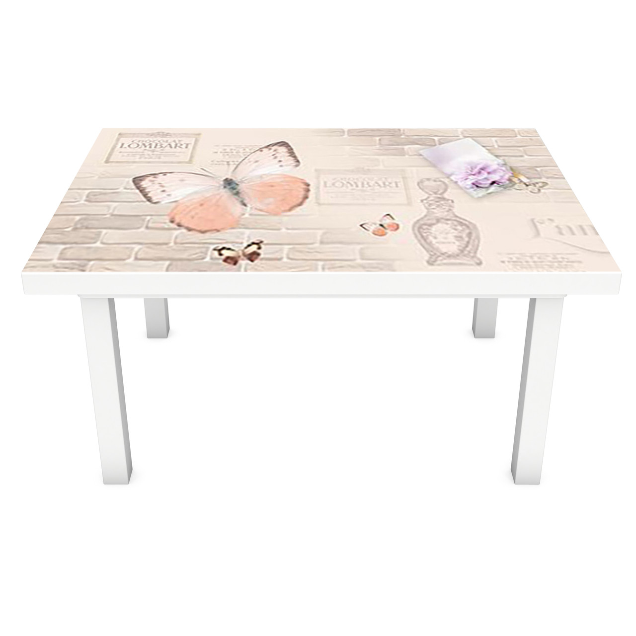 Вінілова 3Д наклейка на стіл Метелики Цегла (ПВХ плівка самоклеюча) Текстура Бежевий 600*1200мм