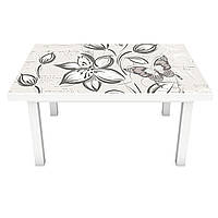 Вінілова 3Д наклейка на стіл Намальовані метелики і квіти (наклейка ПВХ плівка самоклеюча) Абстракція Сірий