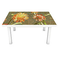 Вінілова 3Д наклейка на стіл Соняшники Вітраж (ПВХ плівка самоклеюча) квіти Текстура Помаранчевий 600*1200мм