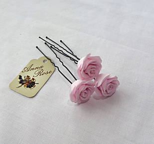 Шпильки для волосся ручної роботи "Трояндочки Ніжно Рожеві"
