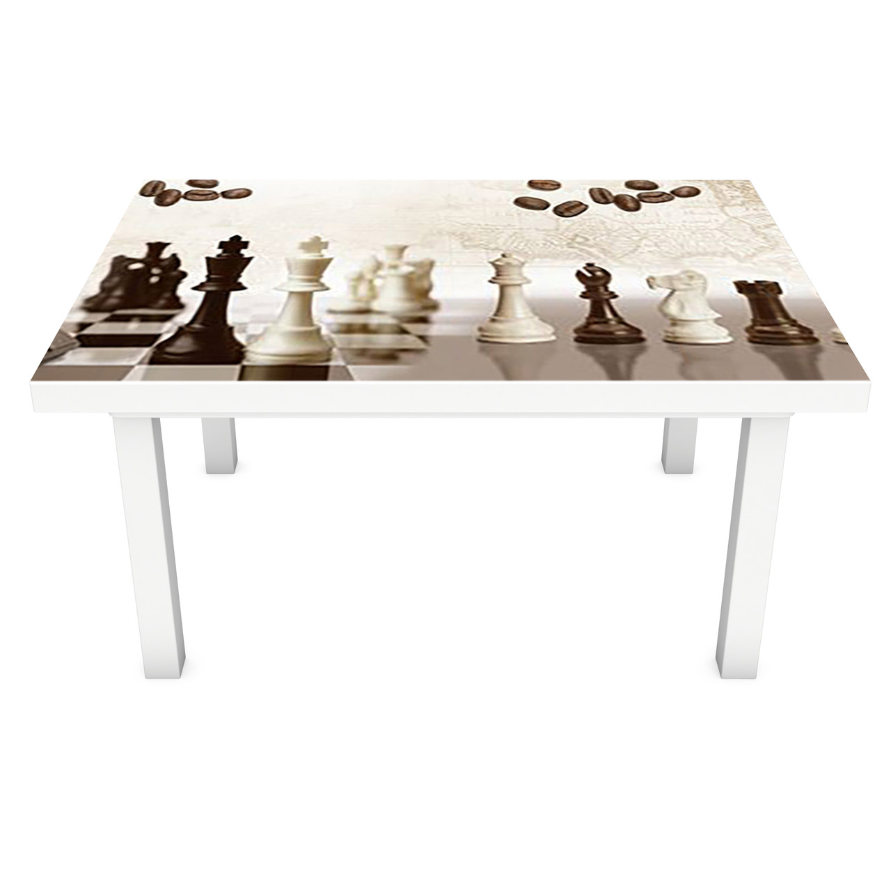 Вінілова 3Д наклейка на стіл Шахи (ПВХ плівка самоклеюча) фігури Абстракція Бежевий 600*1200мм