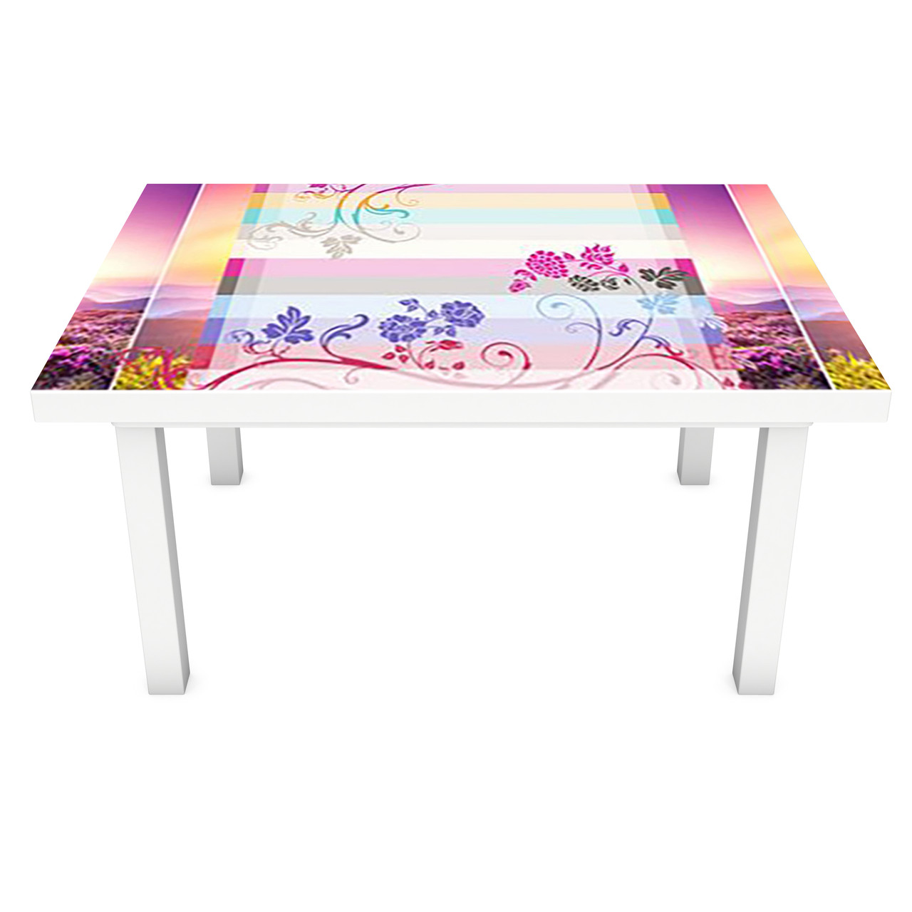 Вінілова 3Д наклейка на стіл Райдужні Гори Візерунки (ПВХ плівка самоклеюча) Абстракція Рожевий 600*1200мм, фото 1