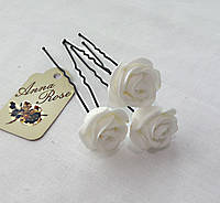 Шпильки для волос с цветами ручной работы "Розочки Белые"
