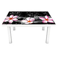 Виниловая 3Д наклейка на стол Розовые Цветы на Черном фоне (ПВХ пленка самоклеющаяся) гавайские Леи 600*1200