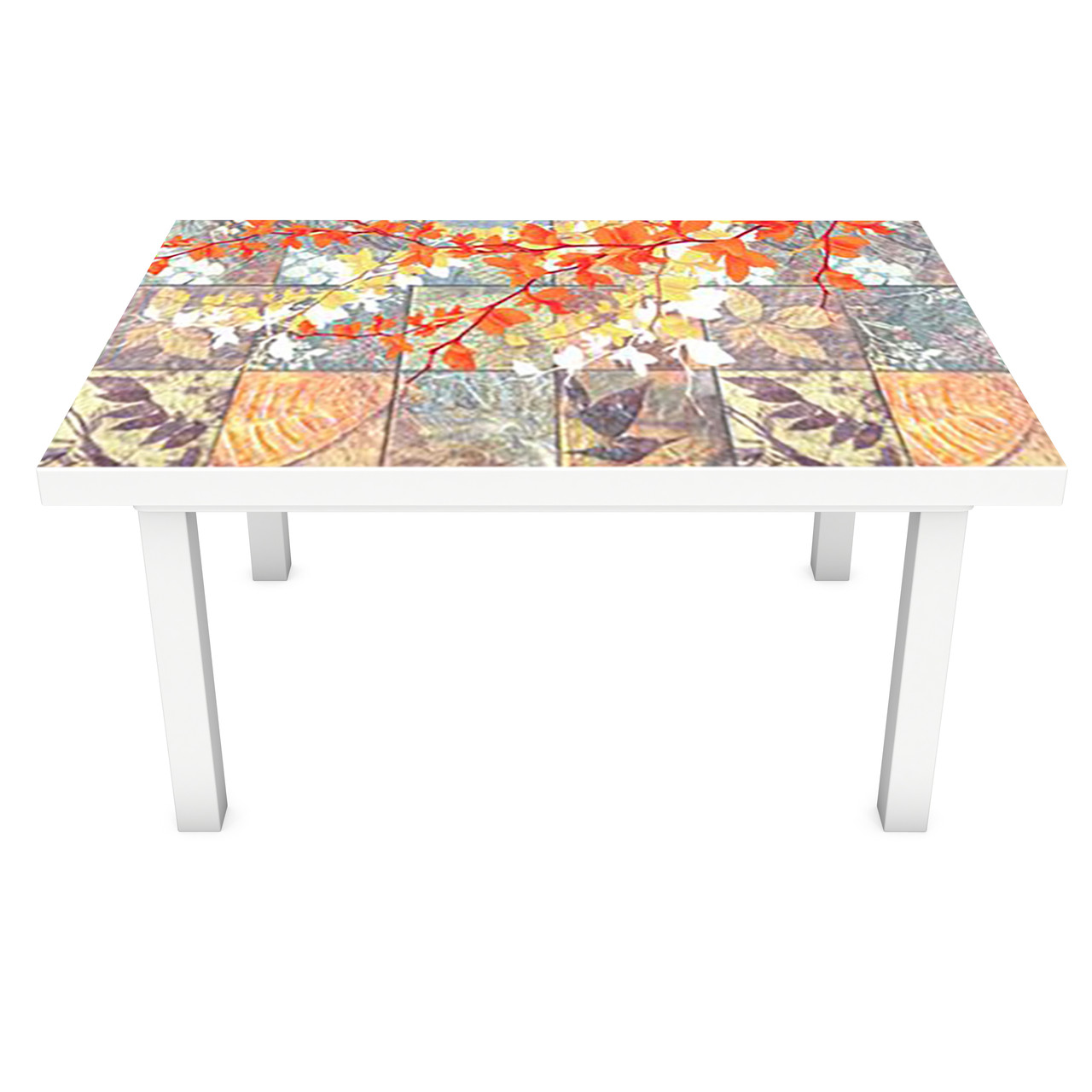 Вінілова 3Д наклейка на стіл Осінній Орнамент (ПВХ плівка самоклеюча) під плитку Текстура Бежевий 600*1200мм