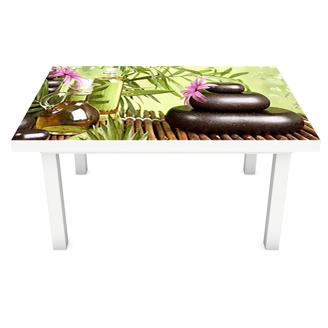 Вінілова 3Д наклейка на стіл Глянцеві Камені Бамбук (ПВХ плівка самоклеюча) Абстракція Зелений 600*1200мм, фото 1