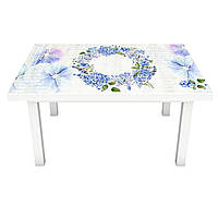 Виниловая 3Д наклейка на стол Венок из полевых цветов (ПВХ пленка самоклеющаяся) Цветы Голубой 600*1200 мм